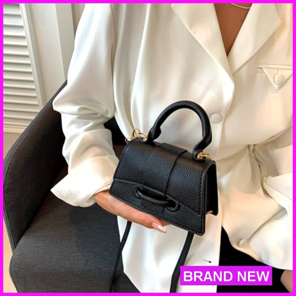 Mini Top Handle Crossbody Bag Vegan Leather Tiny Clutch with Strap - Picture 7 of 7